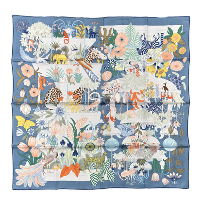 Hermes Silk Twill Precious Paradise Scarf 90 Bleu Jean Vert Orange 1 of 5
