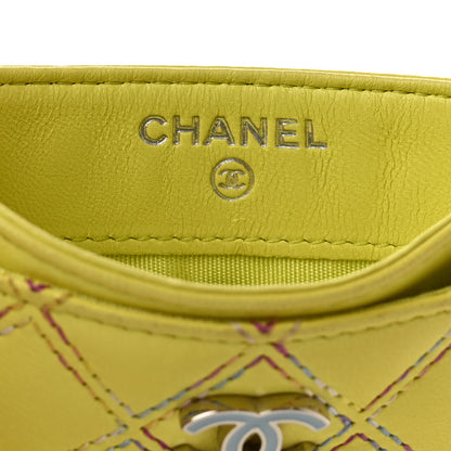 Chanel Lambskin Double Stitch Quilted Card Holder Light Green Light Blue 6 of 9