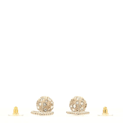 Chanel Crystal Pearl CC Drop Earrings Gold Pearly White 3 of 4