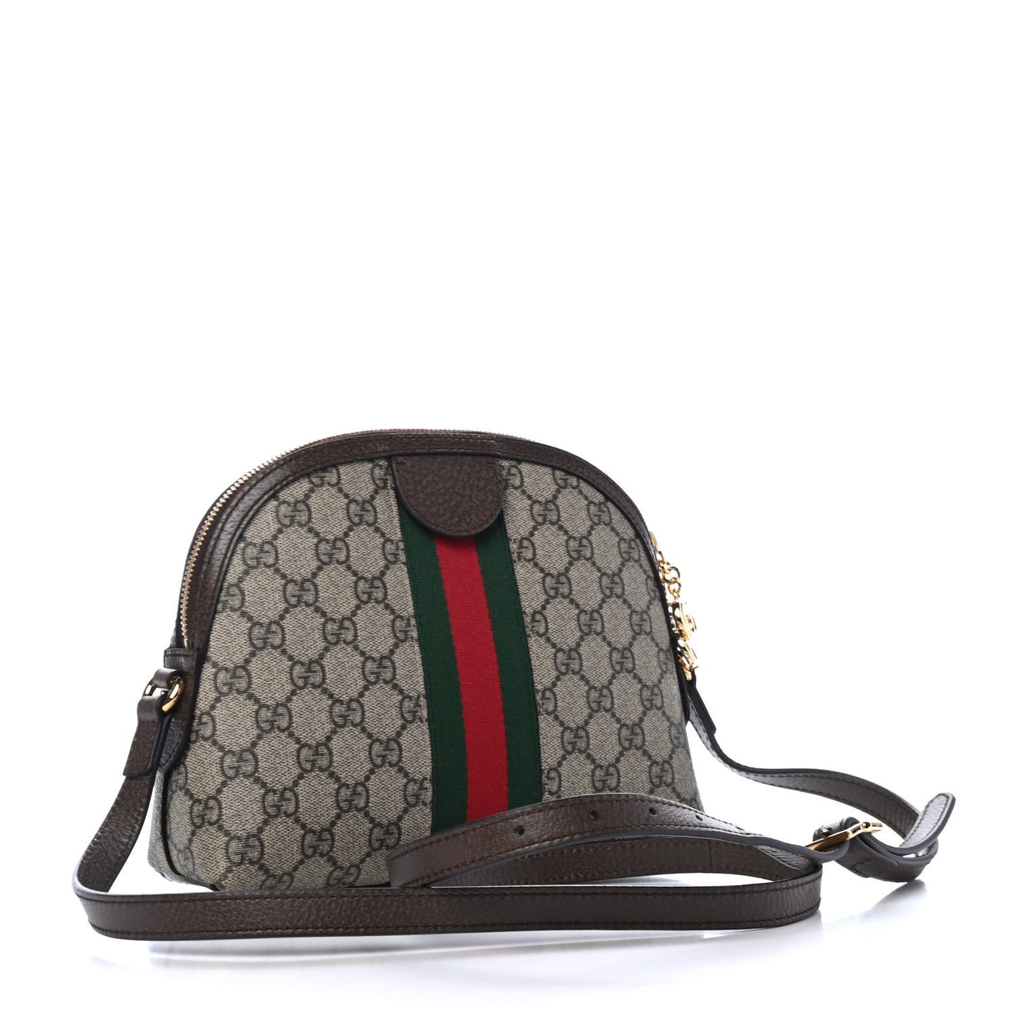 GG Supreme Monogram Textured Dollar Calfskin Web Small Ophidia Dome Shoulder Bag Beige Ebony New Acero