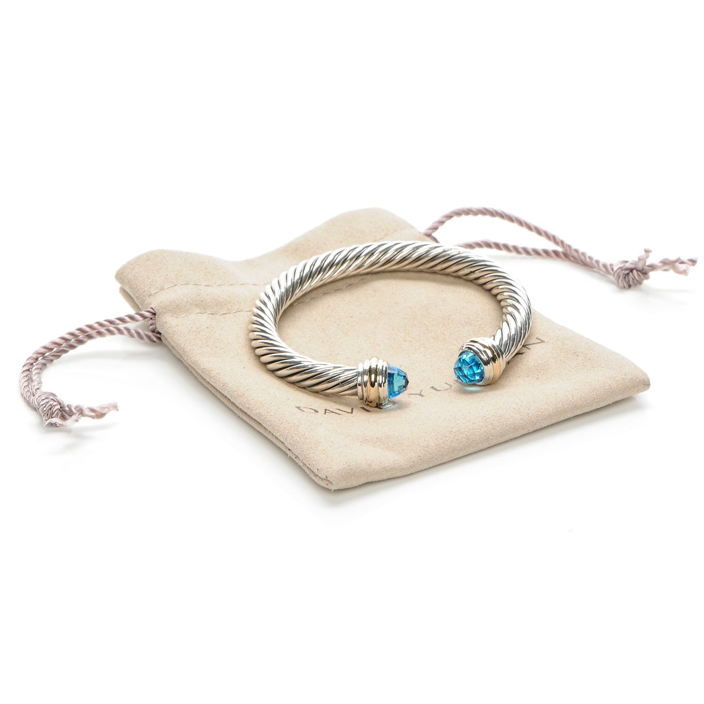Sterling Silver 14K Yellow Gold Blue Topaz 5mm Cable Classics Bracelet
