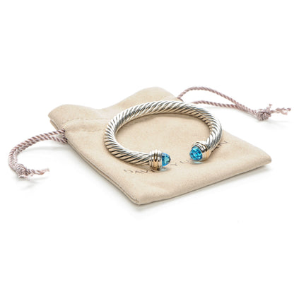 David Yurman Sterling Silver 14K Yellow Gold Blue Topaz 5mm Cable Classics Bracelet 5 of 5