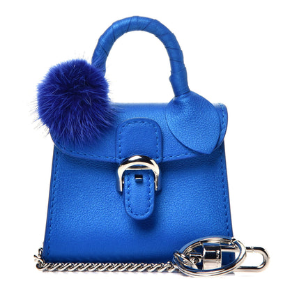 Delvaux Metallic Grained Calfskin Ribbon Brillant Bag Charm Satin Electric 1 of 10
