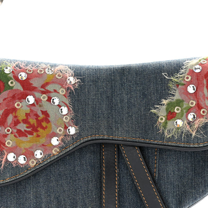 Christian Dior Denim Crystal Floral Embroidered Saddle Bag Multicolor 8 of 13