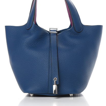 Hermes Taurillon Clemence Swift Eclat Picotin Lock 18 PM Deep Blue Anemone 8 of 12