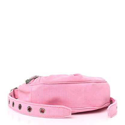 Balenciaga Washed Frayed Denim Crystal Le Cagole Shoulder Bag XS Denim Pink 4 of 9