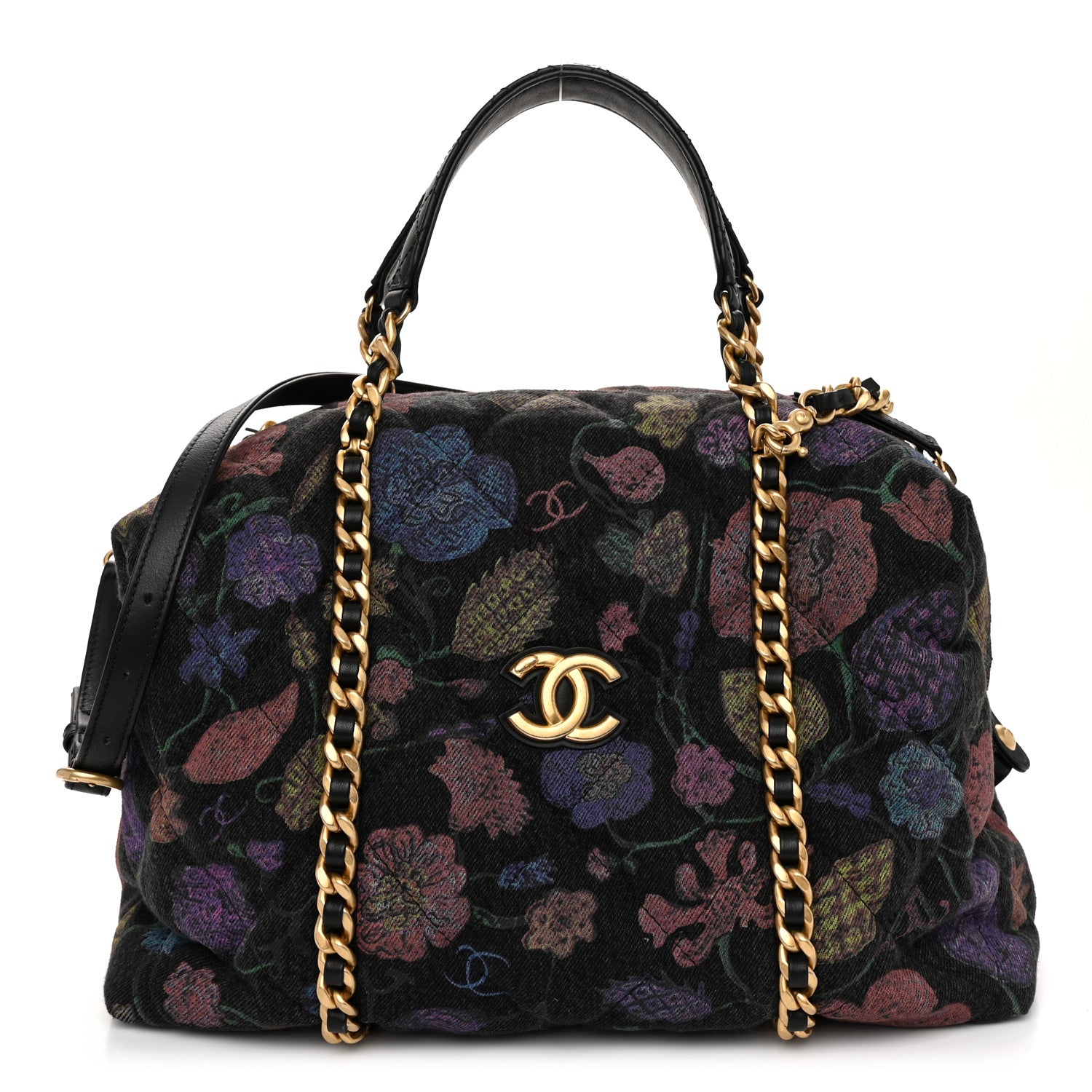 Chanel Denim Printed Destination Chenonceau Shoulder Bag Charcoal Multicolor 1 of 10