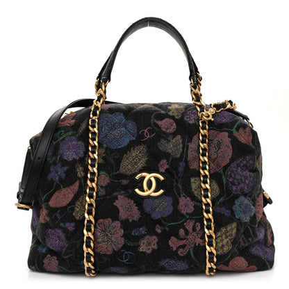 Chanel Denim Printed Destination Chenonceau Shoulder Bag Charcoal Multicolor 1 of 10