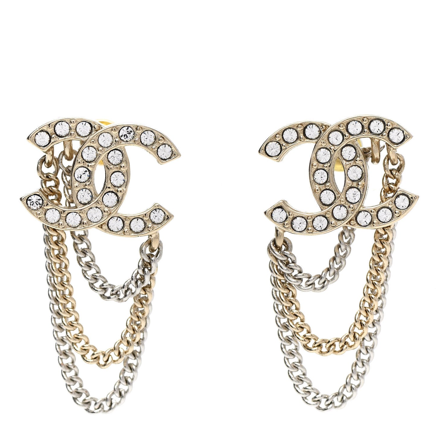 Crystal Chain CC Earrings Gold