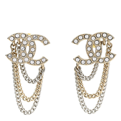 Chanel Crystal Chain CC Earrings Gold 1 of 5