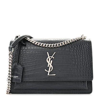 Saint Laurent Calfskin Crocodile Embossed Medium Monogram Sunset New Graphite 1 of 12