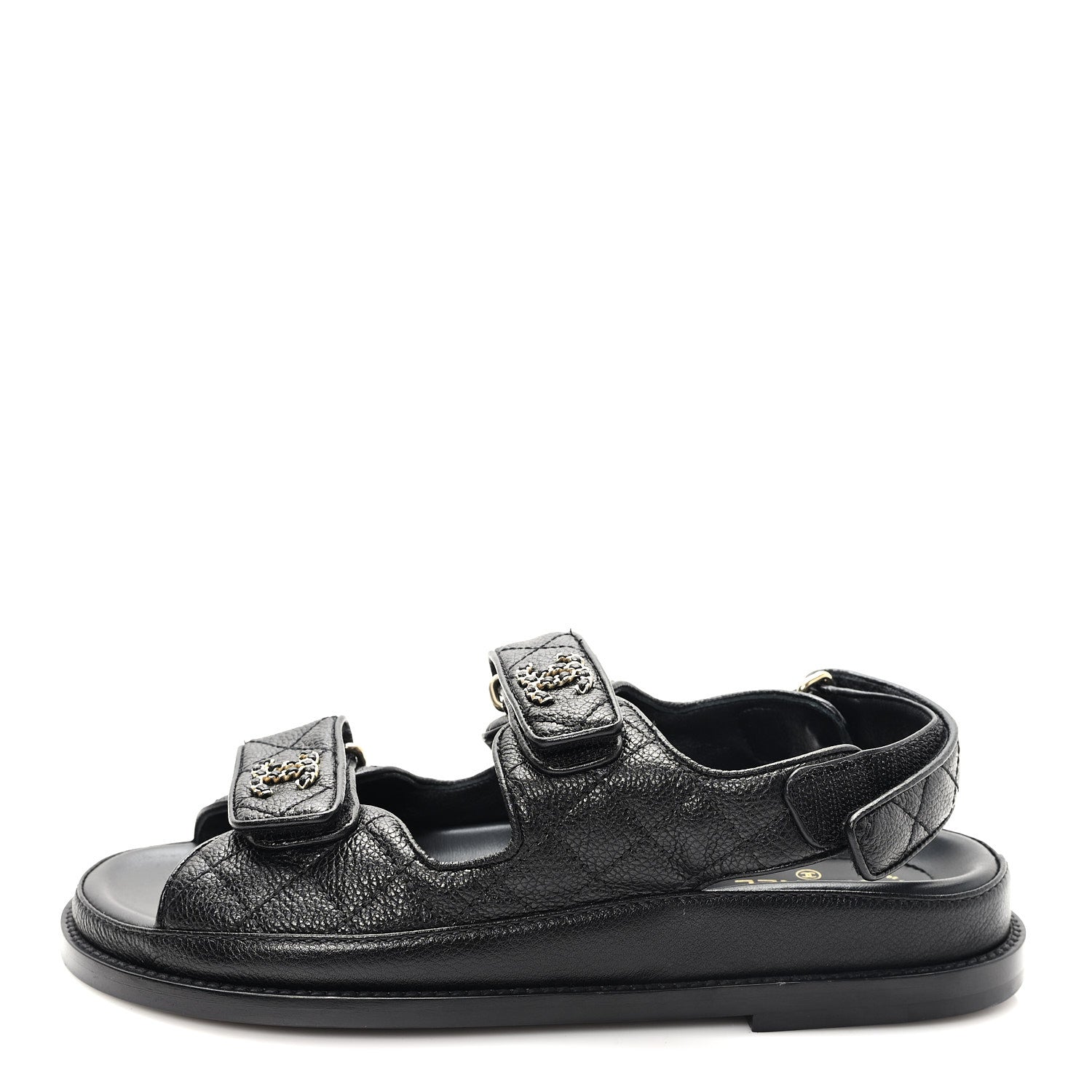 Chanel Grained Calfskin Velcro Dad Sandals 36.5 Black 1 of 10