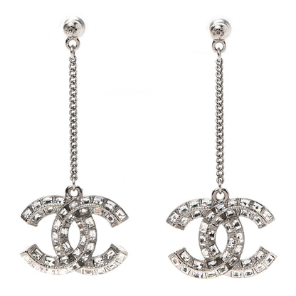 Chanel Baguette Crystal CC Drop Earrings Silver 1 of 5