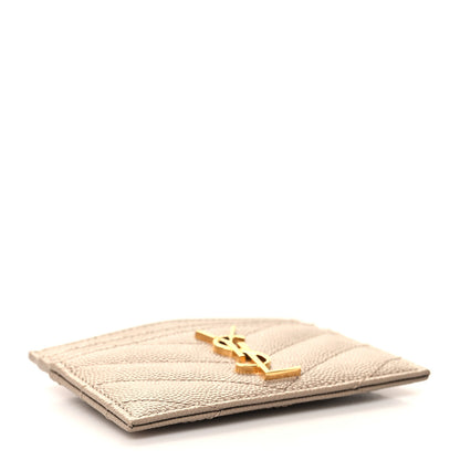 Saint Laurent Grain De Poudre Matelasse Chevron Monogram Credit Card Case Dark Beige 4 of 8