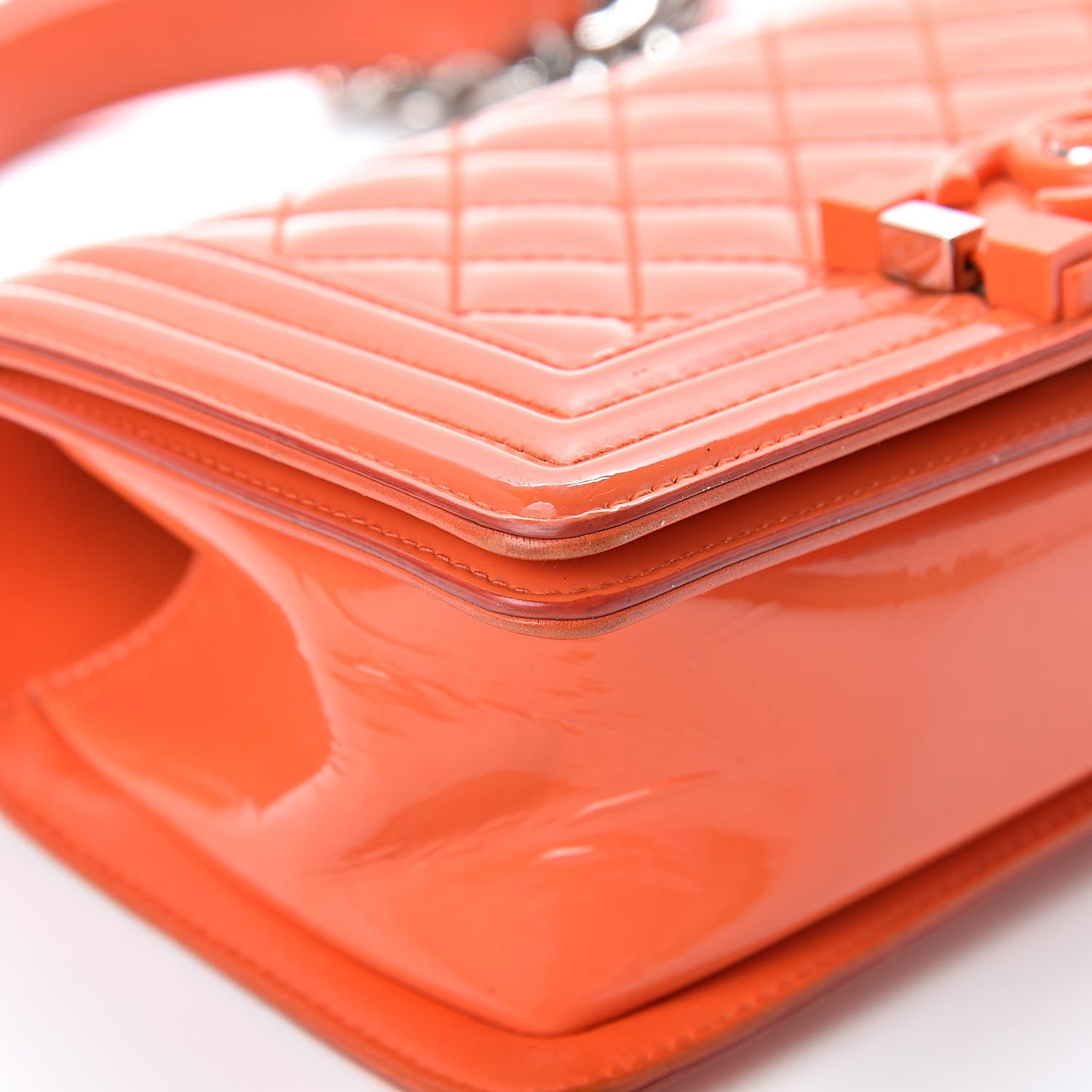 Chanel Patent Calfskin Quilted Small Plexiglass Boy Flap Orange 9 of 17
