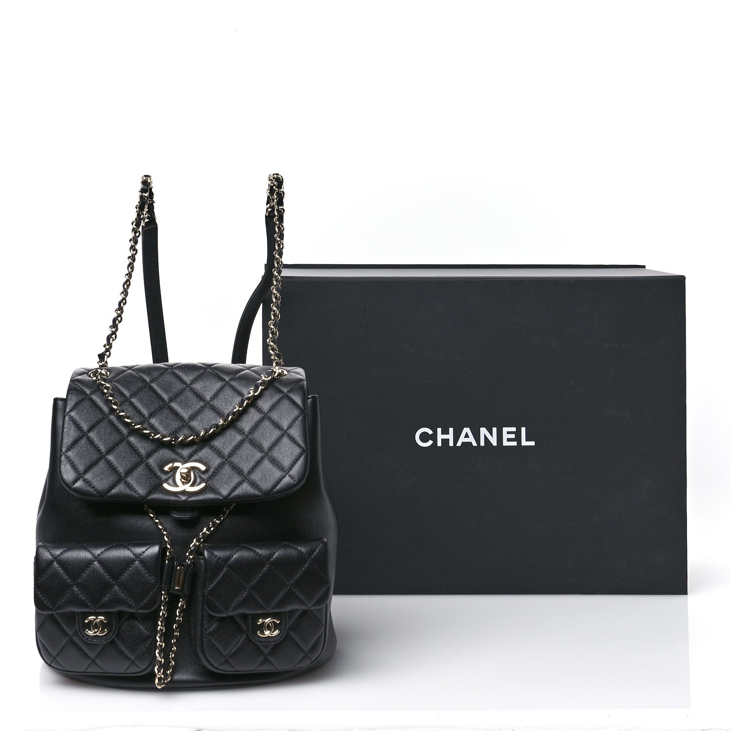 Chanel Calfskin Quilted Large Duma Pockets Drawstring Backpack Black 11 of 11