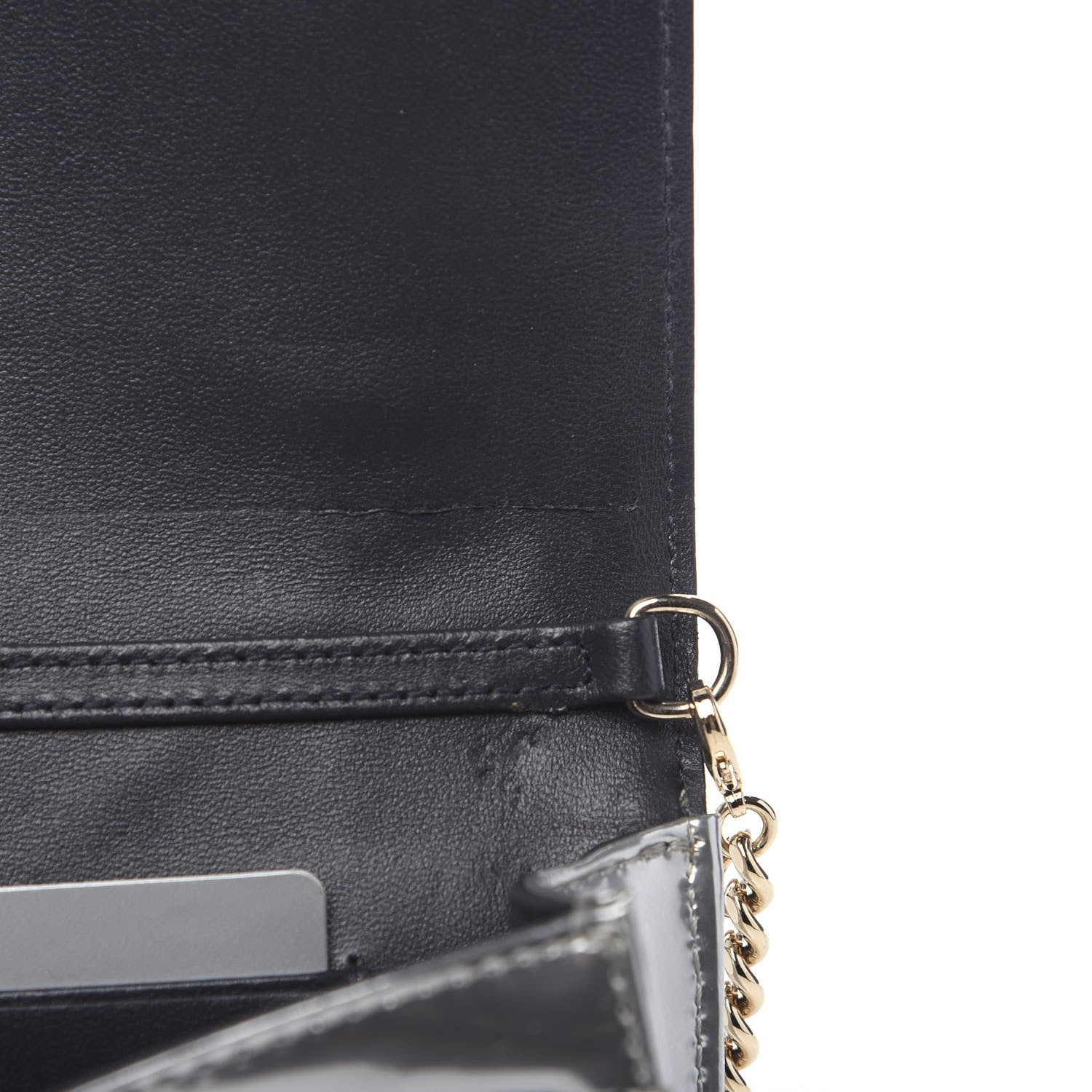 Christian Dior Metallic Patent Micro-Cannage Diorama Wallet on Chain Pouch Silver 7 of 9