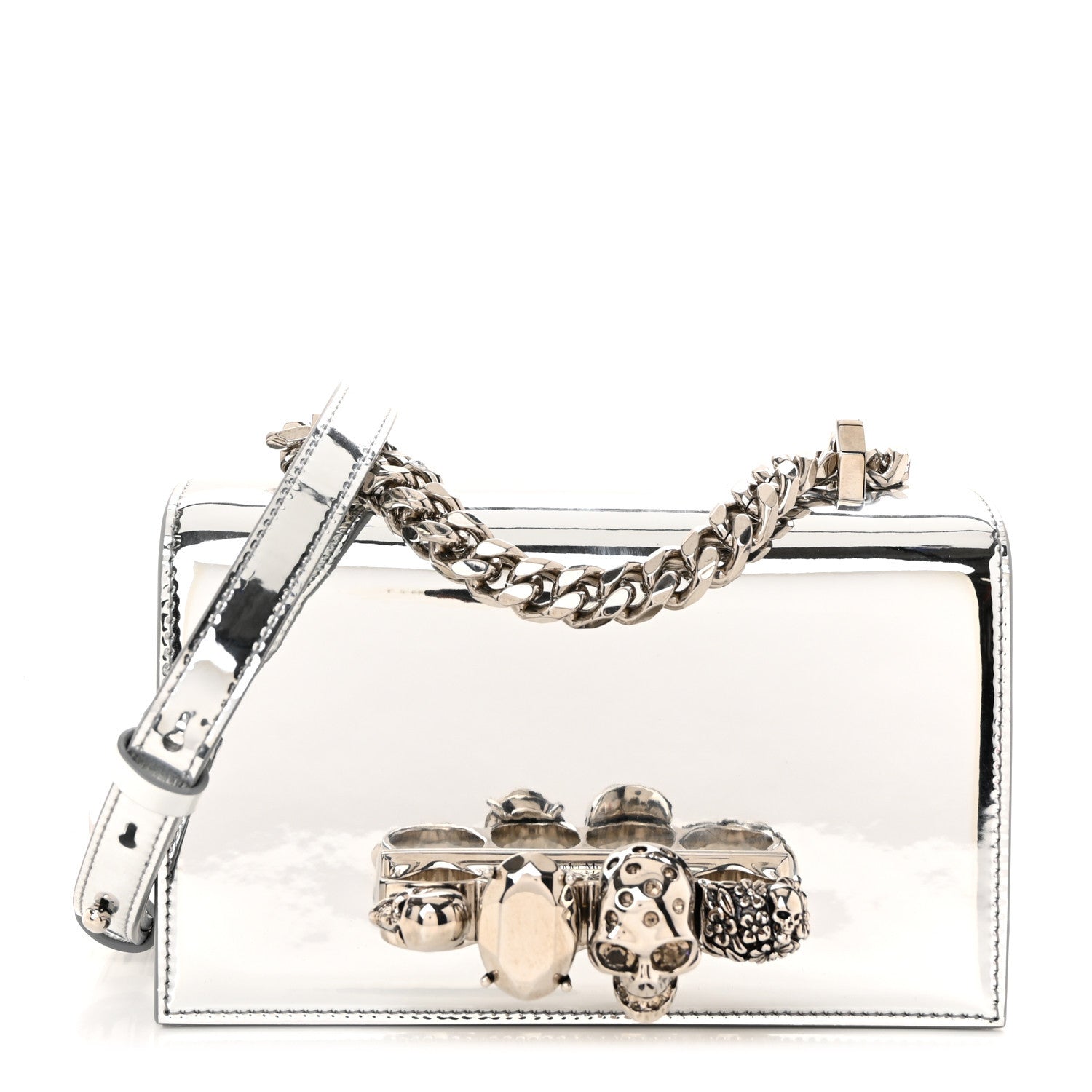 Alexander McQueen Metallic Lambskin Quilted Knuckle Shoulder Bag Silver 1 of 10