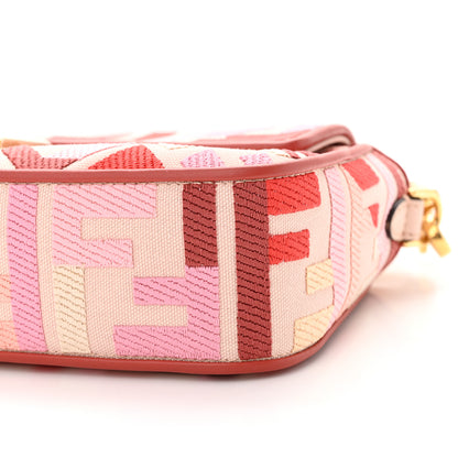 Fendi Canvas Vitello King FF Embroidered Baguette Rosa Quarzo Bloody Mary Multicolor 9 of 9
