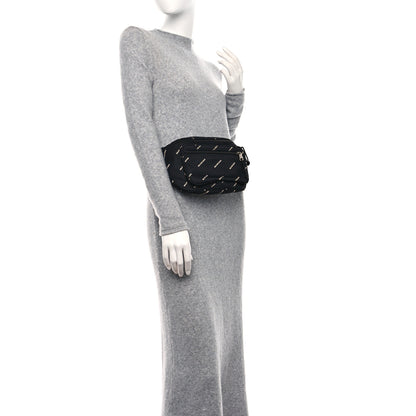 Balenciaga Twill Nylon Allover Logo Explorer Beltpack Black White 2 of 8