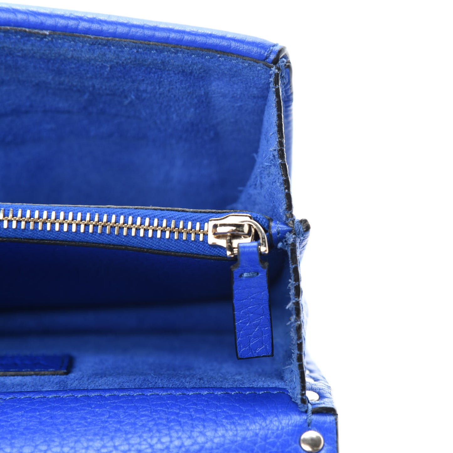 Grained Calfskin Rockstud Wallet on Chain Acid Blue