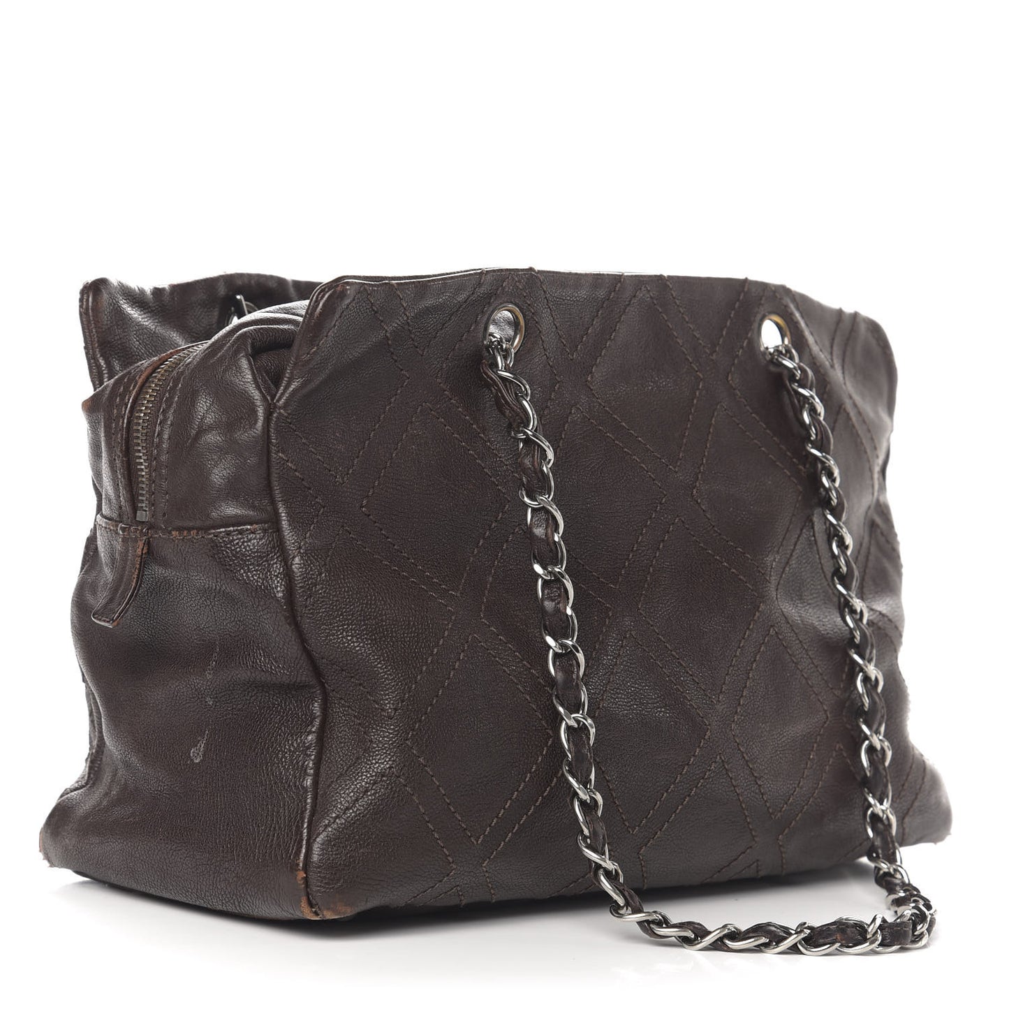 Calfskin Small Diamond Stitch Tote Brown