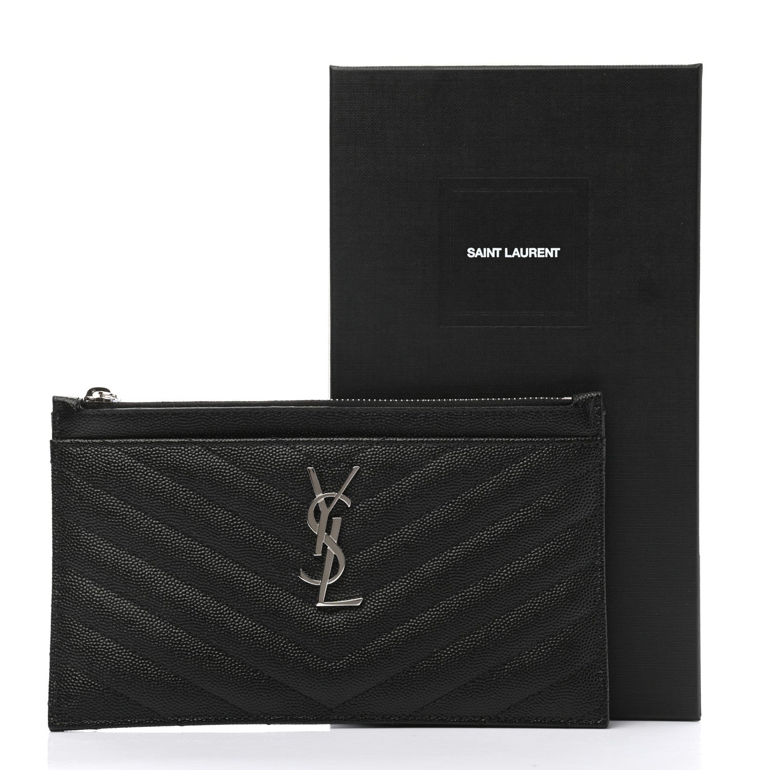 Saint Laurent Grain De Poudre Chevron Monogram Bill Pouch Black 8 of 8