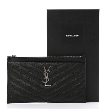 Saint Laurent Grain De Poudre Chevron Monogram Bill Pouch Black 8 of 8