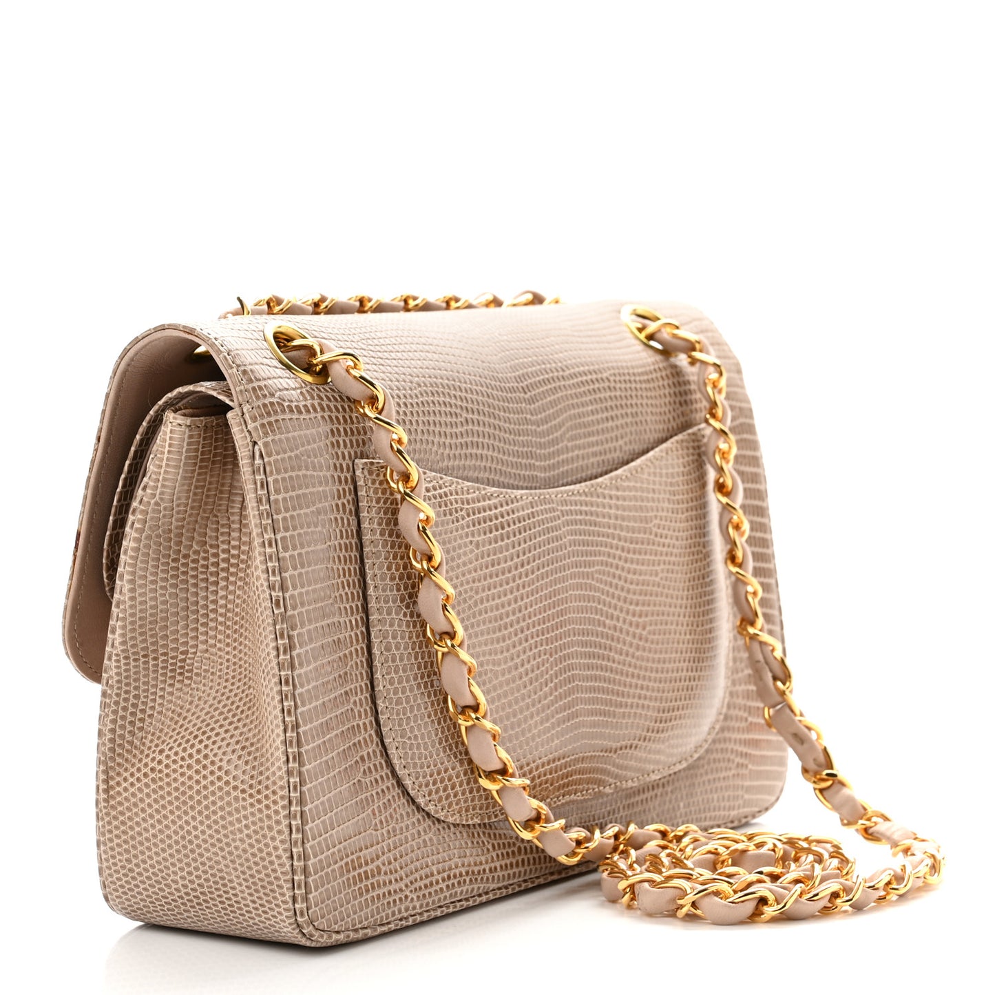 Lizard Small Double Flap Beige