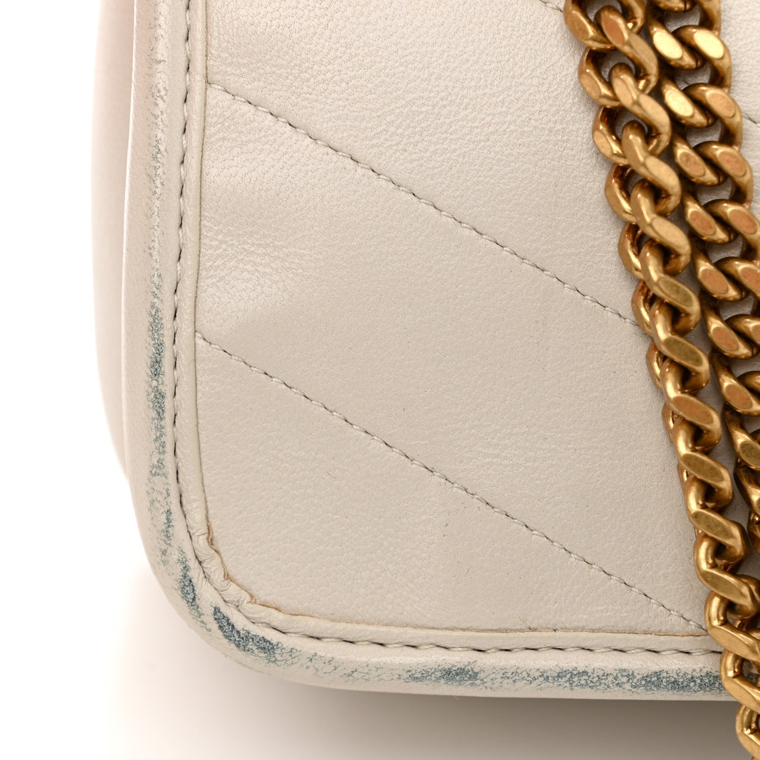Saint Laurent Crinkled Calfskin Matelasse Monogram Baby Niki Chain Satchel Ivory 12 of 13