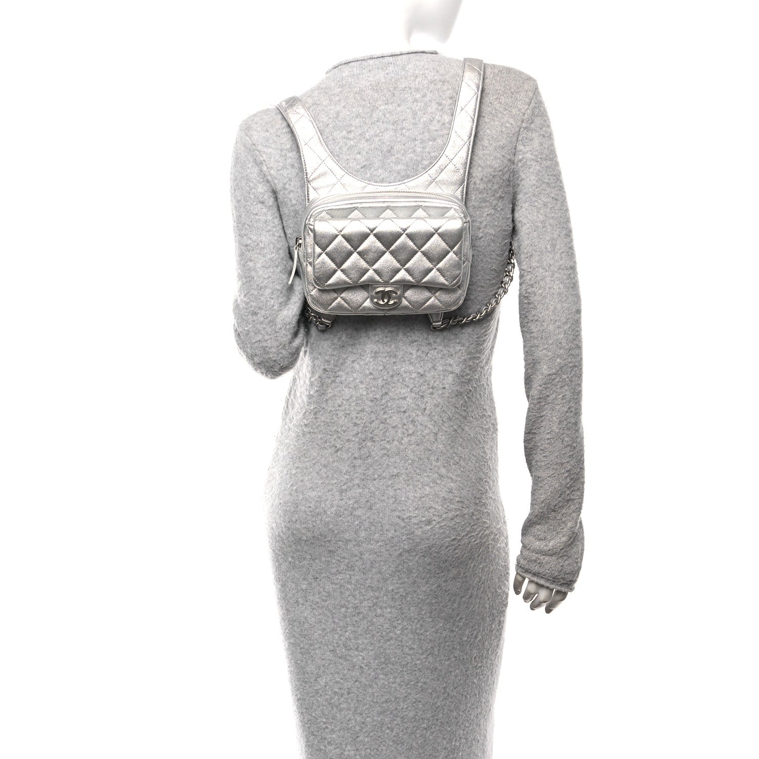 Chanel Metallic Lambskin Quilted Flap Backpack Silver 2 of 10