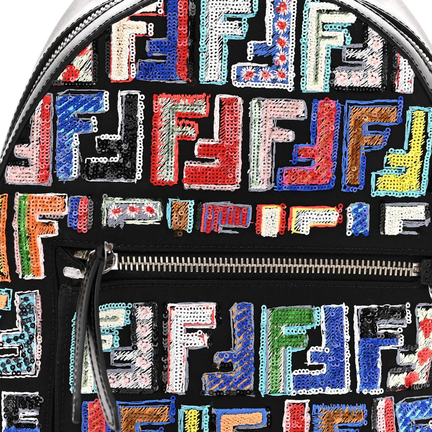 Nylon Vitello Liberty Sequin Fun Fair Embroidered Mini Backpack Black Multicolor