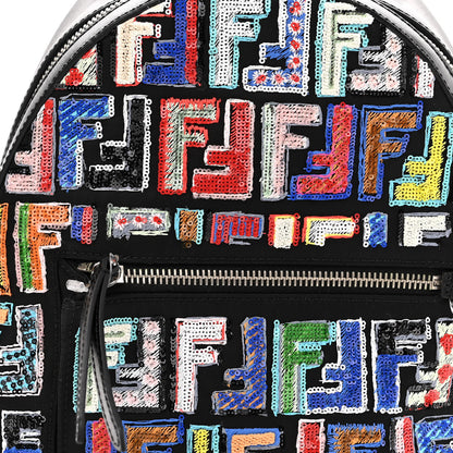 Fendi Nylon Vitello Liberty Sequin Fun Fair Embroidered Mini Backpack Black Multicolor 6 of 8