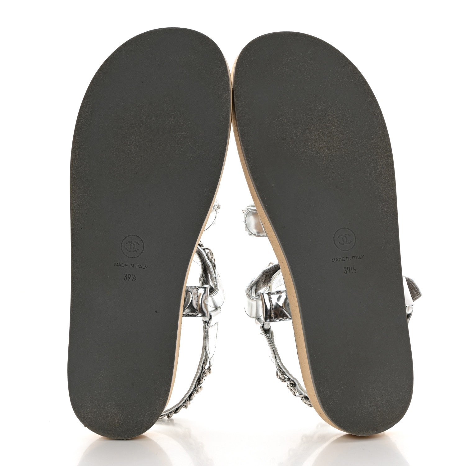 Chanel Metallic Laminated Goatskin Chain Flat Sandals 39.5 Silver 4 of 7