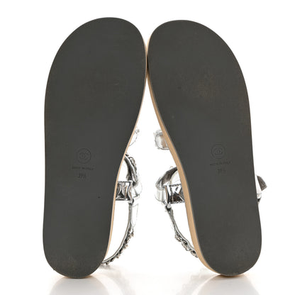 Chanel Metallic Laminated Goatskin Chain Flat Sandals 39.5 Silver 4 of 7