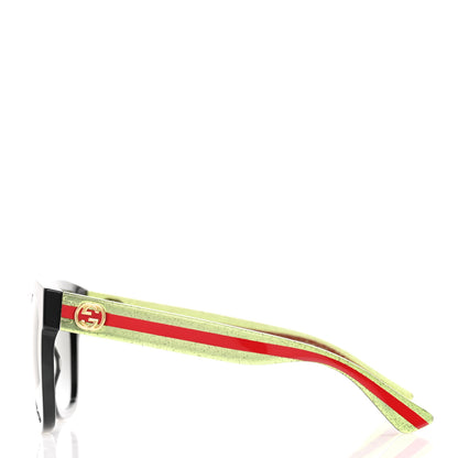 Gucci Acetate Square Frame Web Glitter Sunglasses GG0034S Black Green 3 of 10