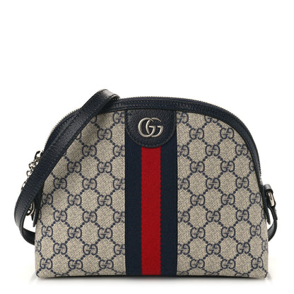 Gucci GG Supreme Monogram Textured Dollar Calfskin Web Small Ophidia Dome Shoulder Bag Beige Blue 1 of 8