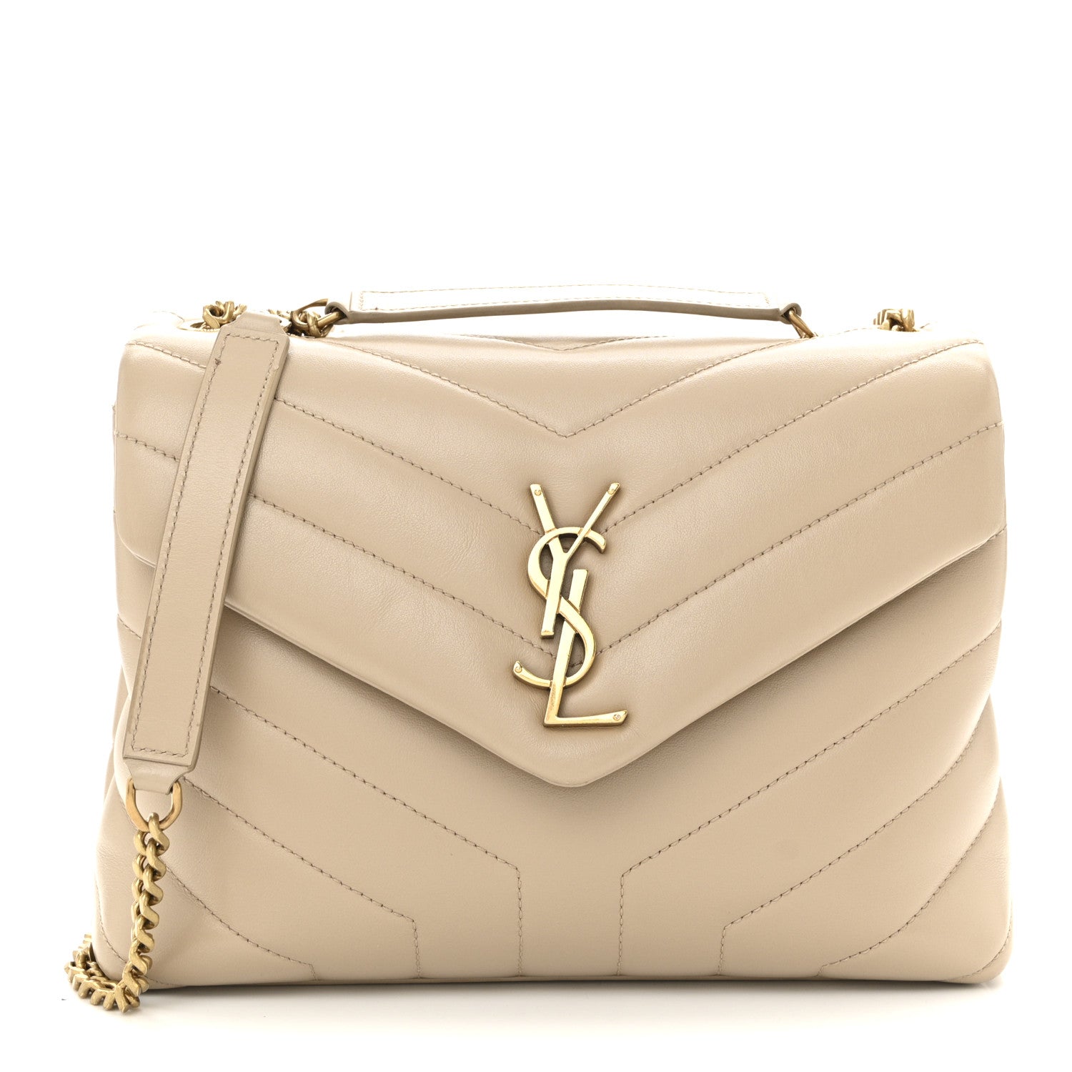 Saint Laurent Calfskin Y Quilted Monogram Small Loulou Chain Satchel Dark Beige 1 of 9