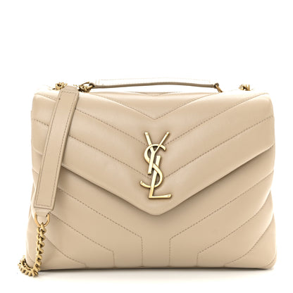 Saint Laurent Calfskin Y Quilted Monogram Small Loulou Chain Satchel Dark Beige 1 of 9