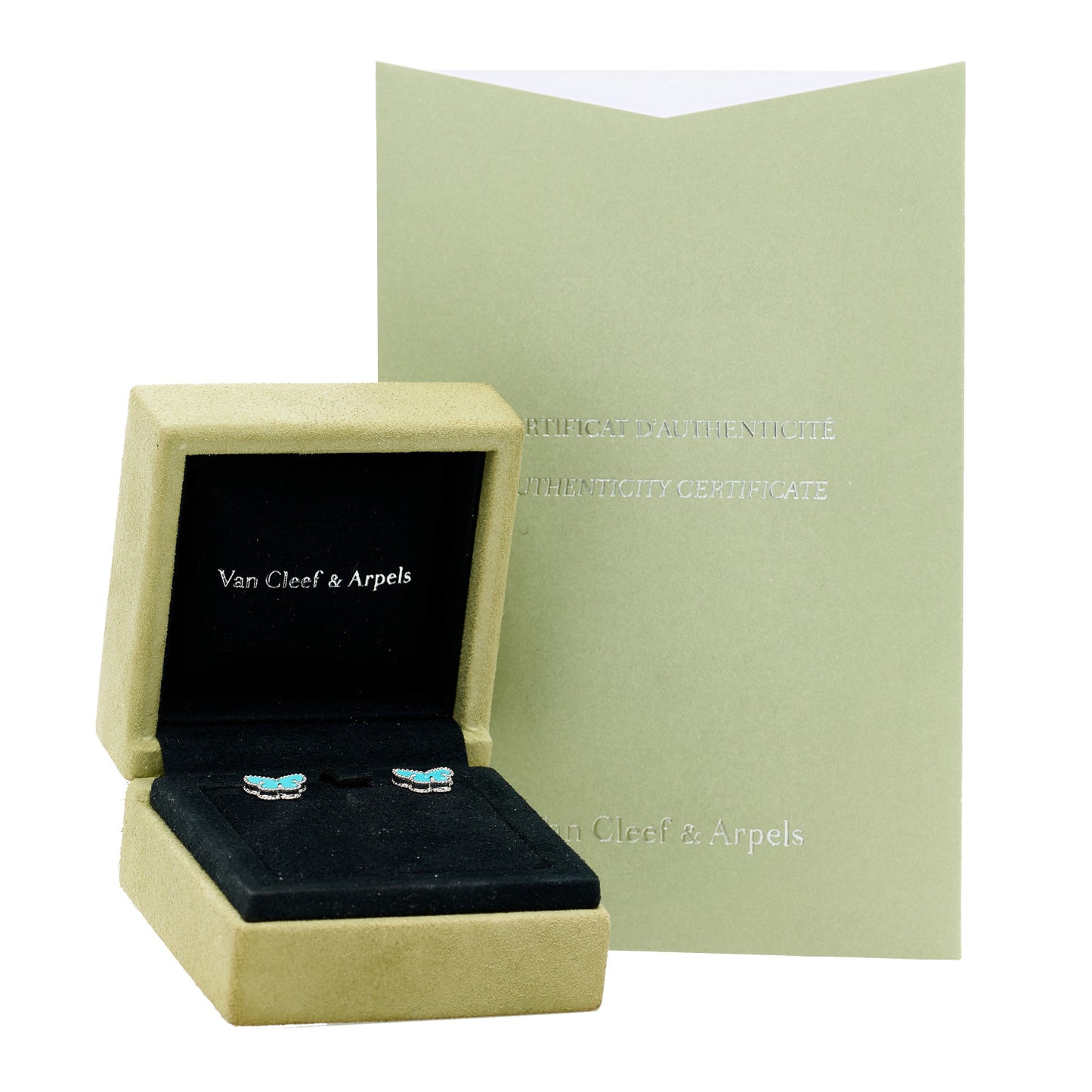 18K White Gold Turquoise Sweet Alhambra Butterfly Earrings