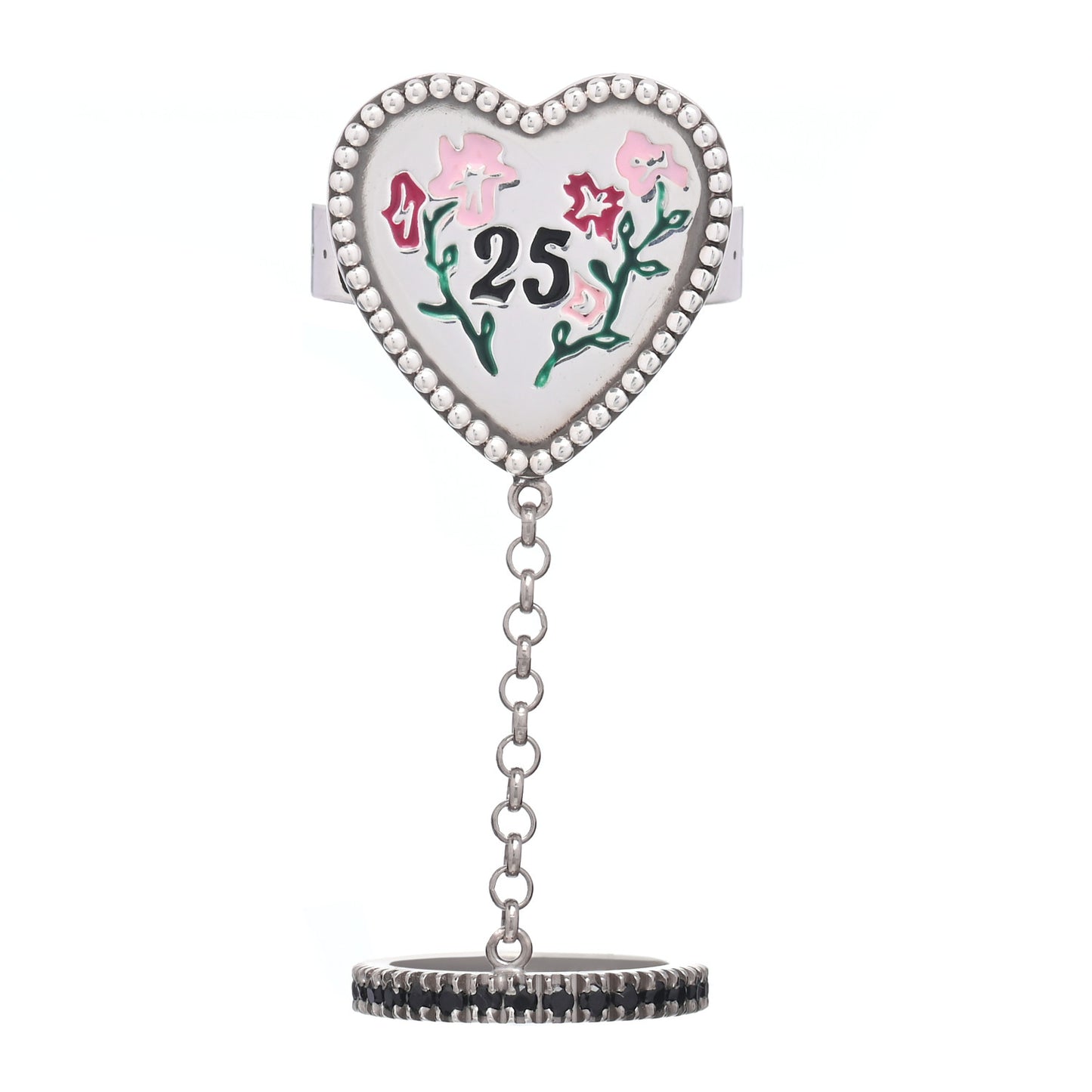 Sterling Silver Black Spinel Heart 25 Chain Ring 56 7.5