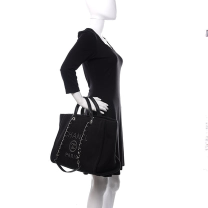 Chanel Canvas Pearl Medium Deauville Tote Black 2 of 11