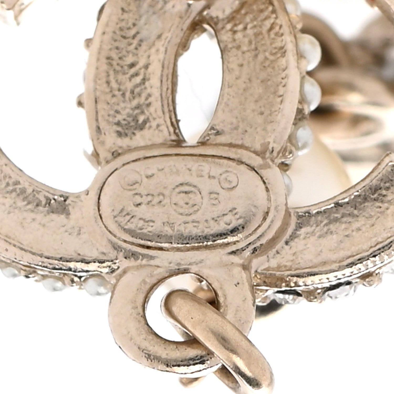 Chanel Pearl Crystal CC Heart Drop Earrings Gold White 4 of 4