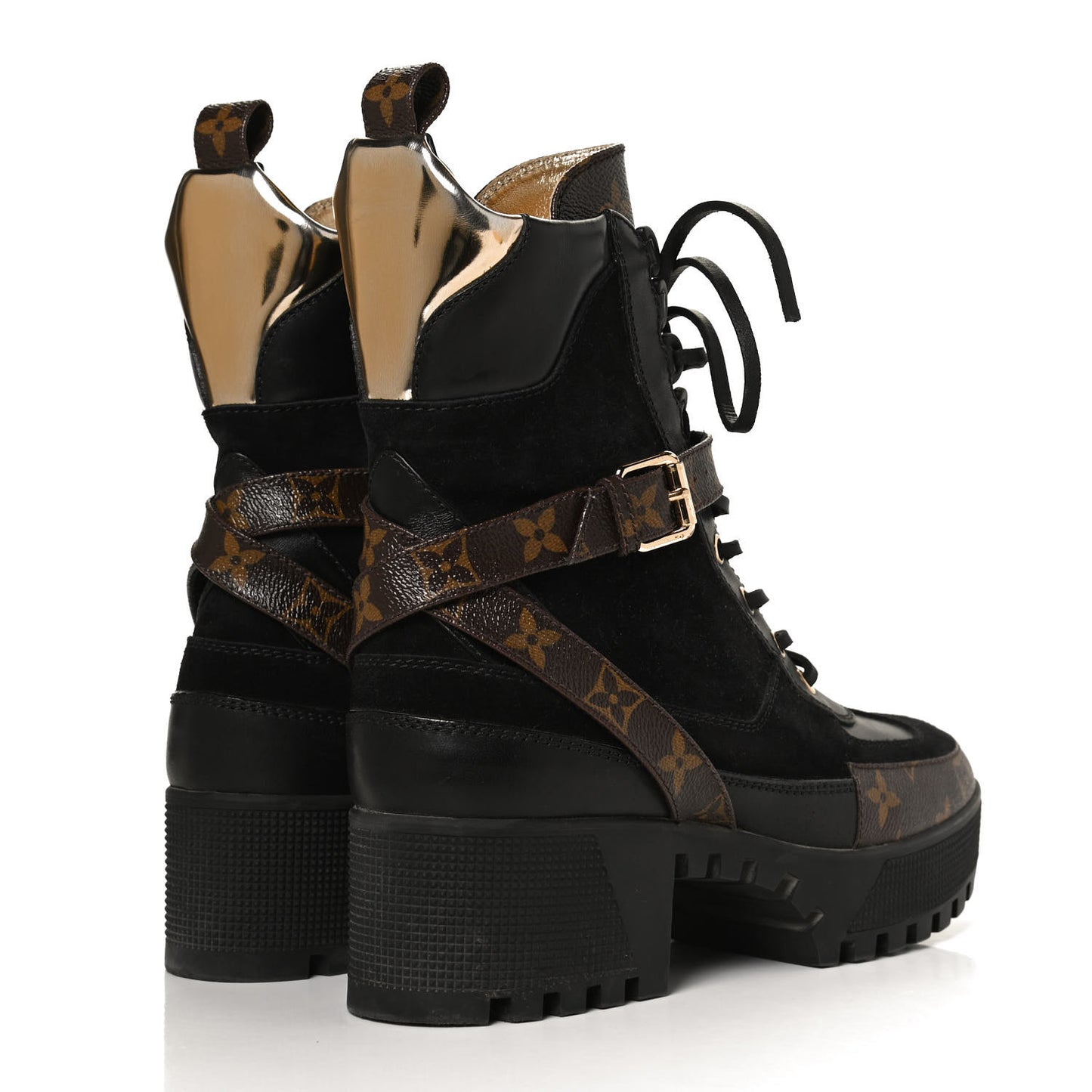 Suede Calfskin Monogram Laureate Platform Desert Boots 38.5 Black