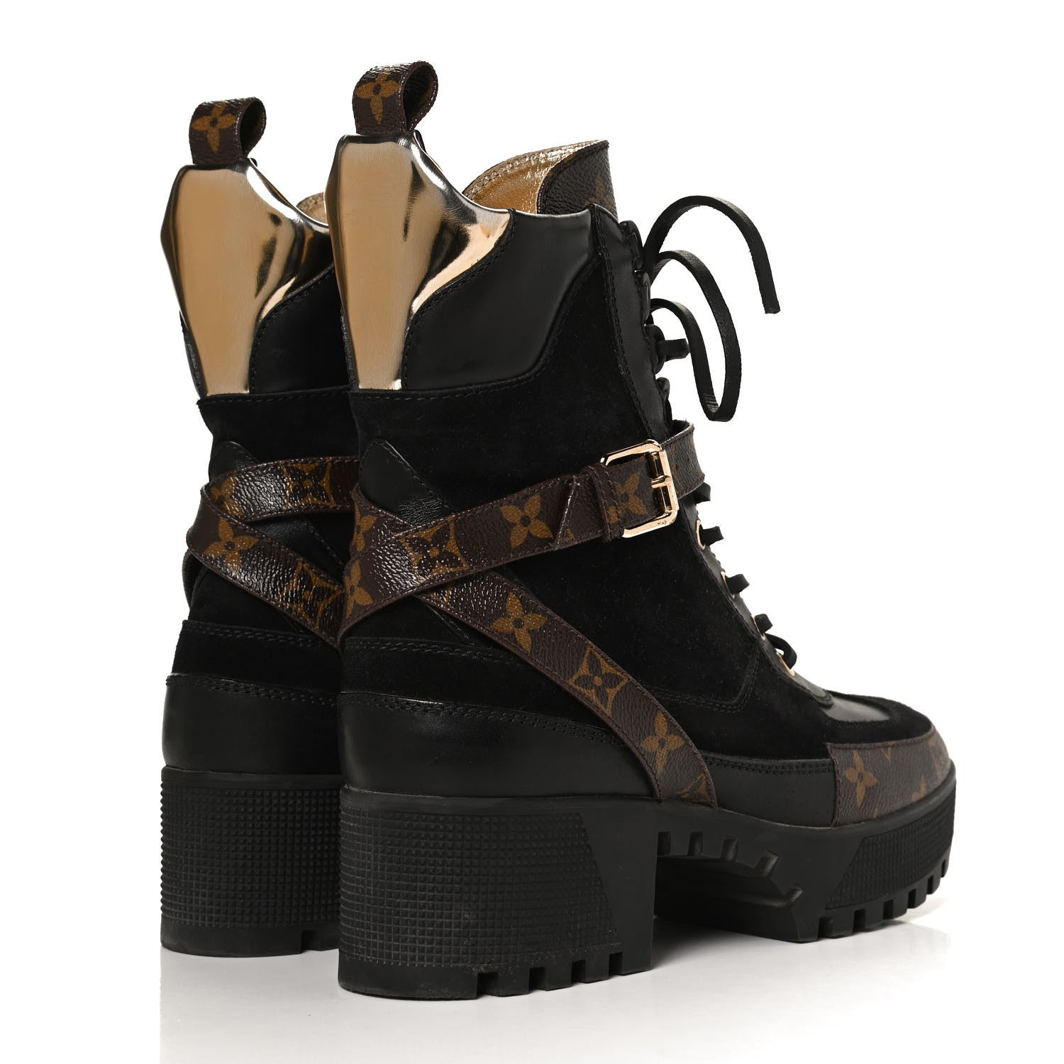 Louis Vuitton Suede Calfskin Monogram Laureate Platform Desert Boots 38.5 Black 4 of 11