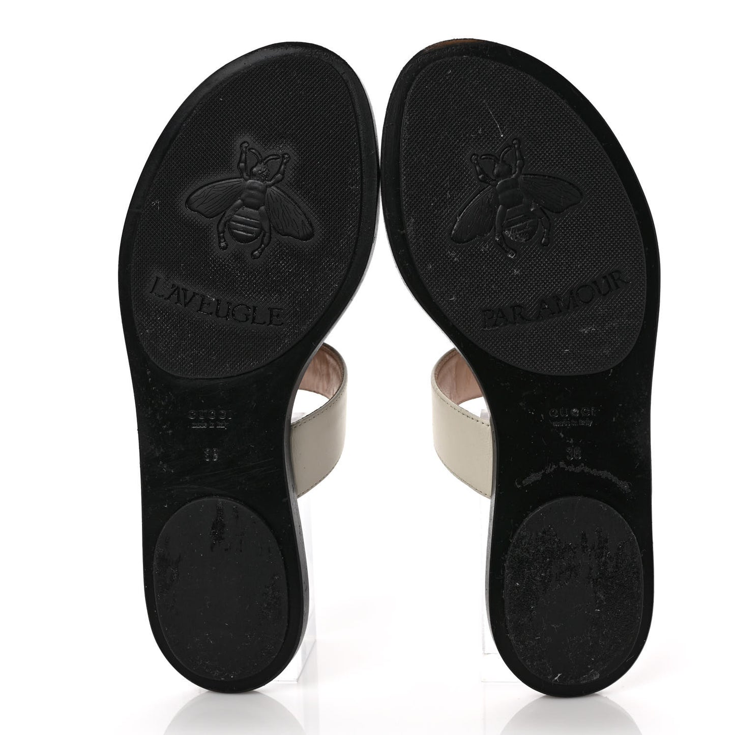 Calfskin GG Marmont Thong Sandals 38 Mystic White