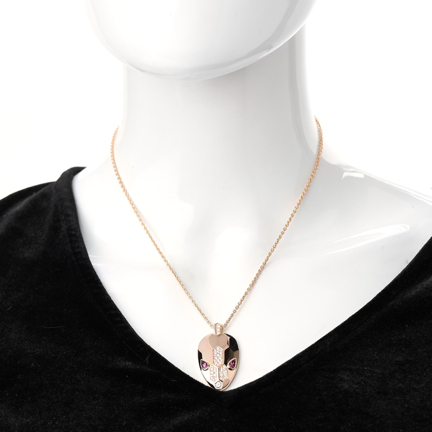 Bulgari 18K Rose Gold Diamond Tourmaline Serpenti Seduttori Pendant Necklace 2 of 6