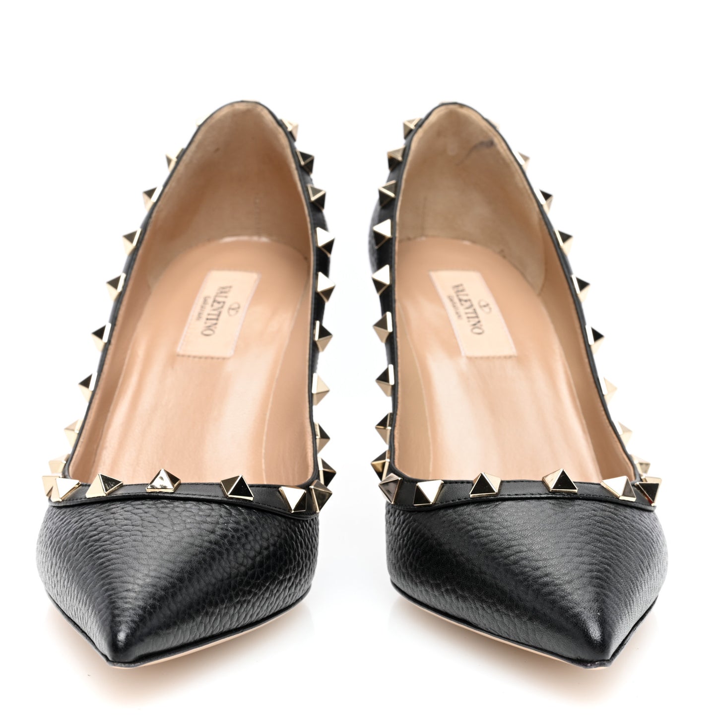 Pebbled Calfskin Rockstud 85mm Pumps 38.5 Black