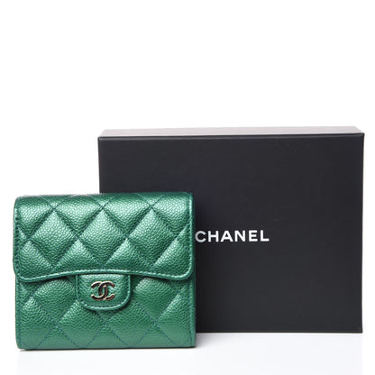 Chanel Metallic Caviar Quilted Compact Flap Wallet Green 9 of 9