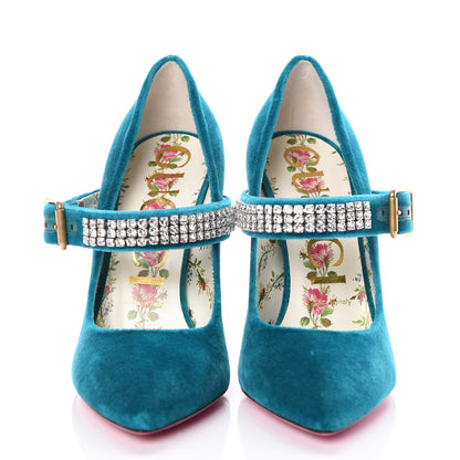 Gucci Softy Velvet Malaga Kid Pumps 37.5 Pavone Cyan 2 of 8